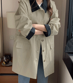 laurenhi-大衣<br>로렌하이-제인슨 배색 싱글 미디 트렌치 코트 - 2 color