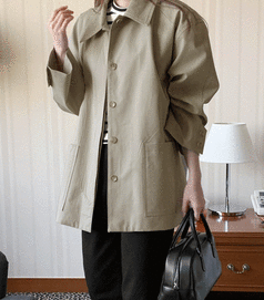 laurenhi-大衣<br>로렌하이-카이드 싱글 히든 트렌치 하프 코트 - 2 color
