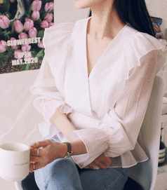 milkcocoa-襯衫<br>밀크코코아-pure frill wrap blouse
